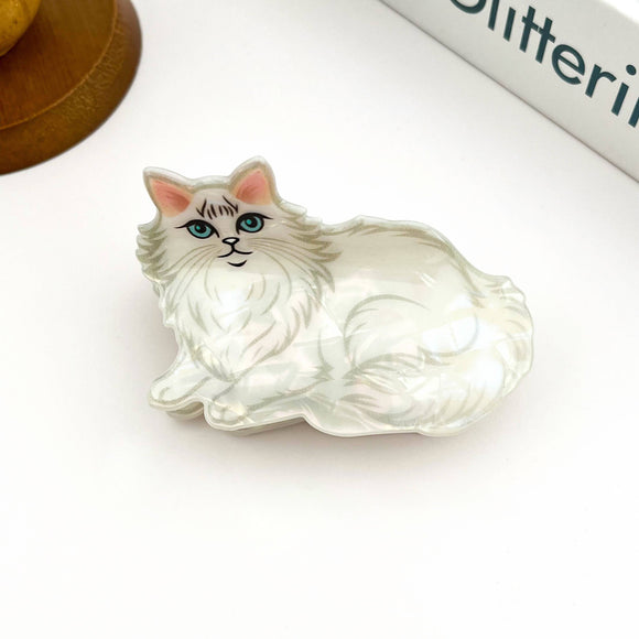 White Cat Claw Clip