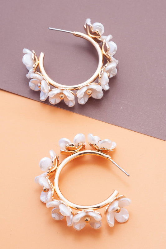 Pearly Flower Hoop Earrings