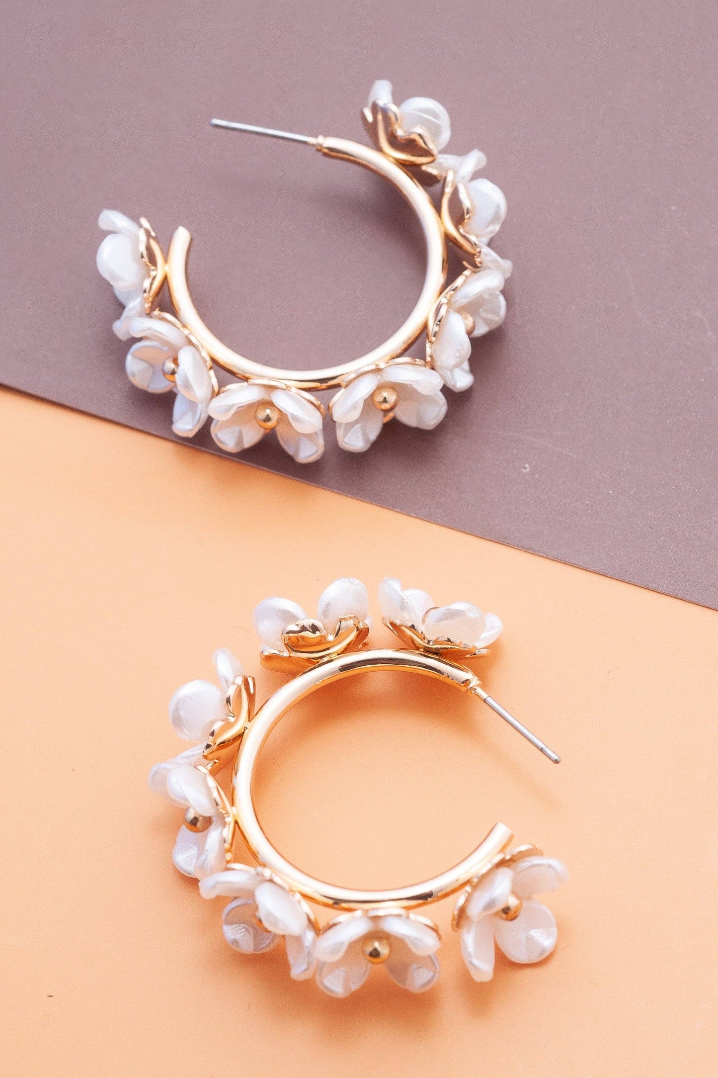 Pearly Flower Hoop Earrings