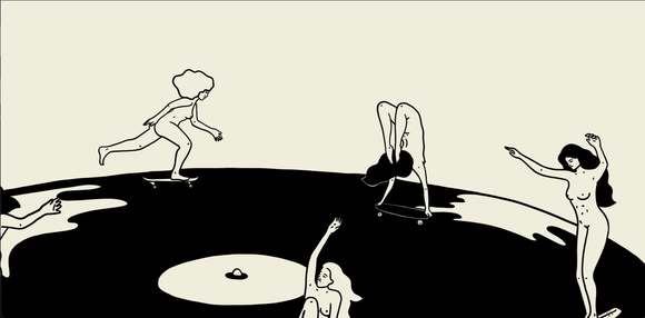"Skate Session on Vinyl Record" Minimal Art Print