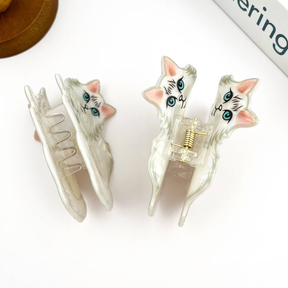 White Cat Claw Clip