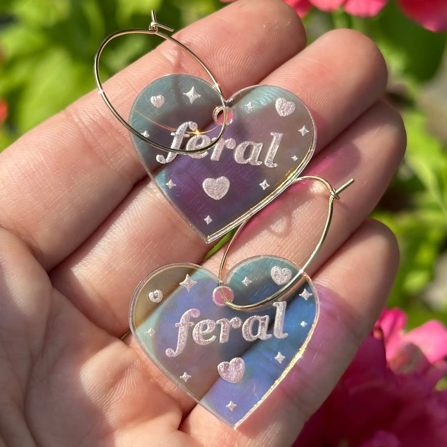 Feral Iridescent Heart Hoop Earrings