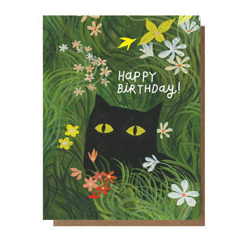 Flower Black Kitty Birthday Card