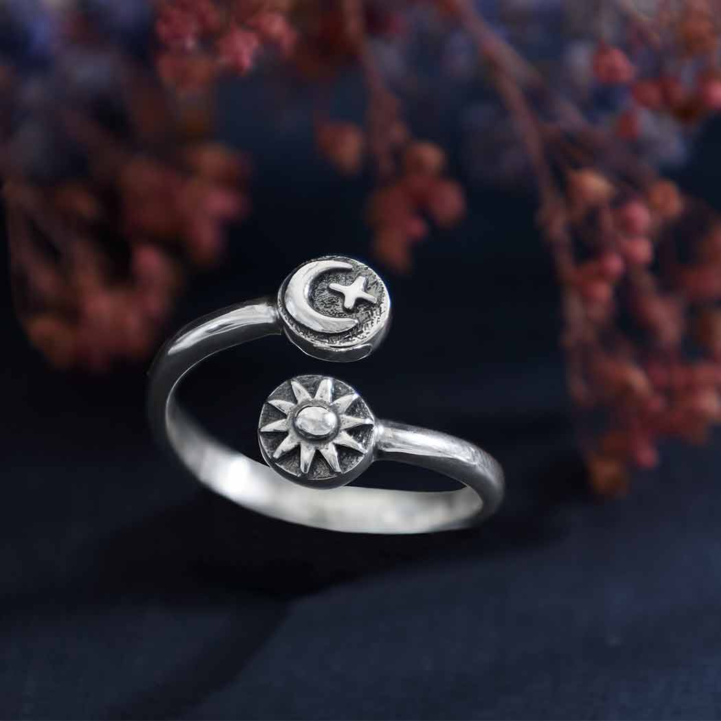 Moon Star and Sun Adjustable Sterling Silver Ring