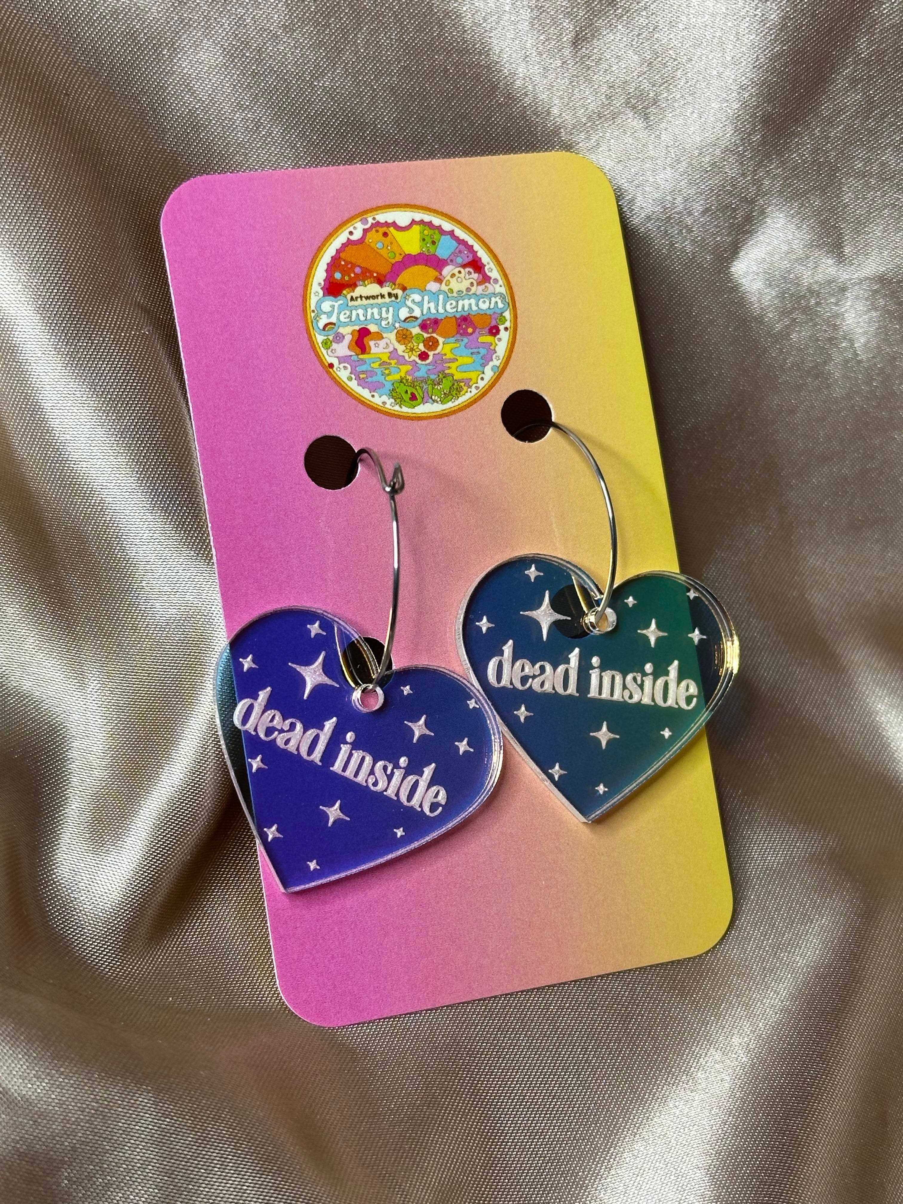 Dead Inside Iridescent Heart Hoop Earrings - 0