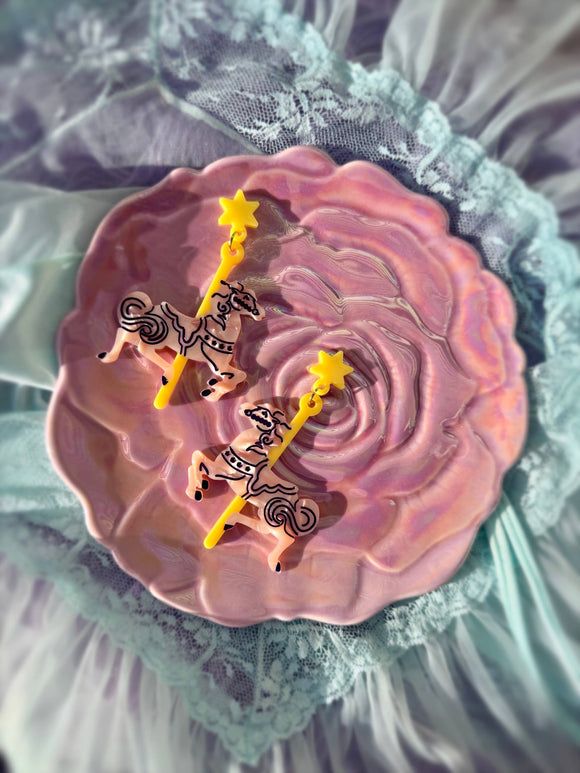 Carousel Horse Pink Pony Earrings