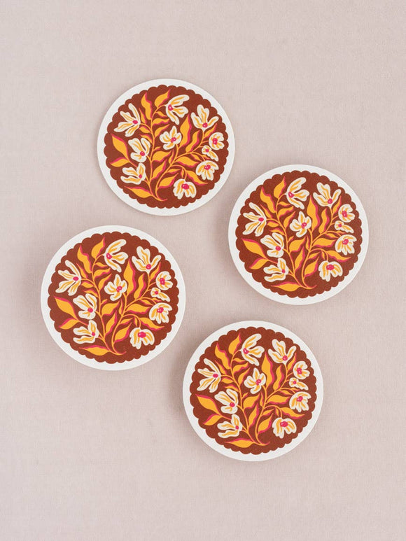 Pumpkin Spice Floral Coasters - Set of Four