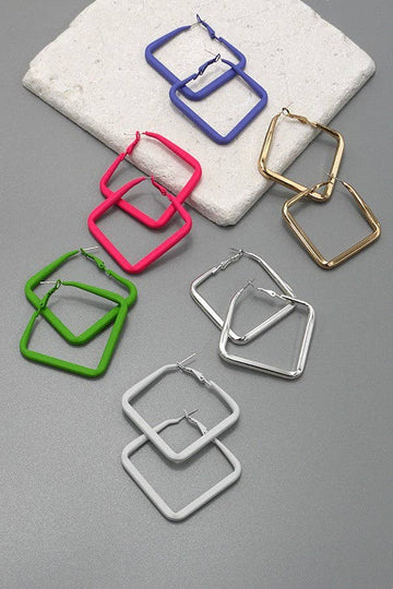 Green Square Hoop Earrings