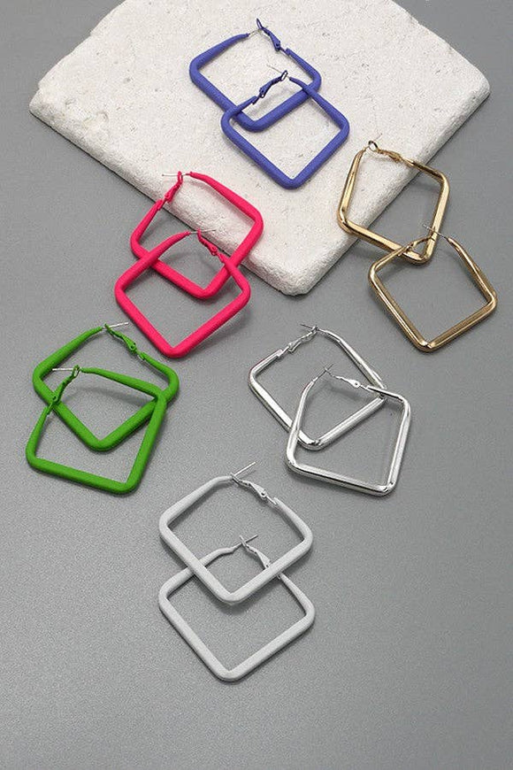 Green Square Hoop Earrings