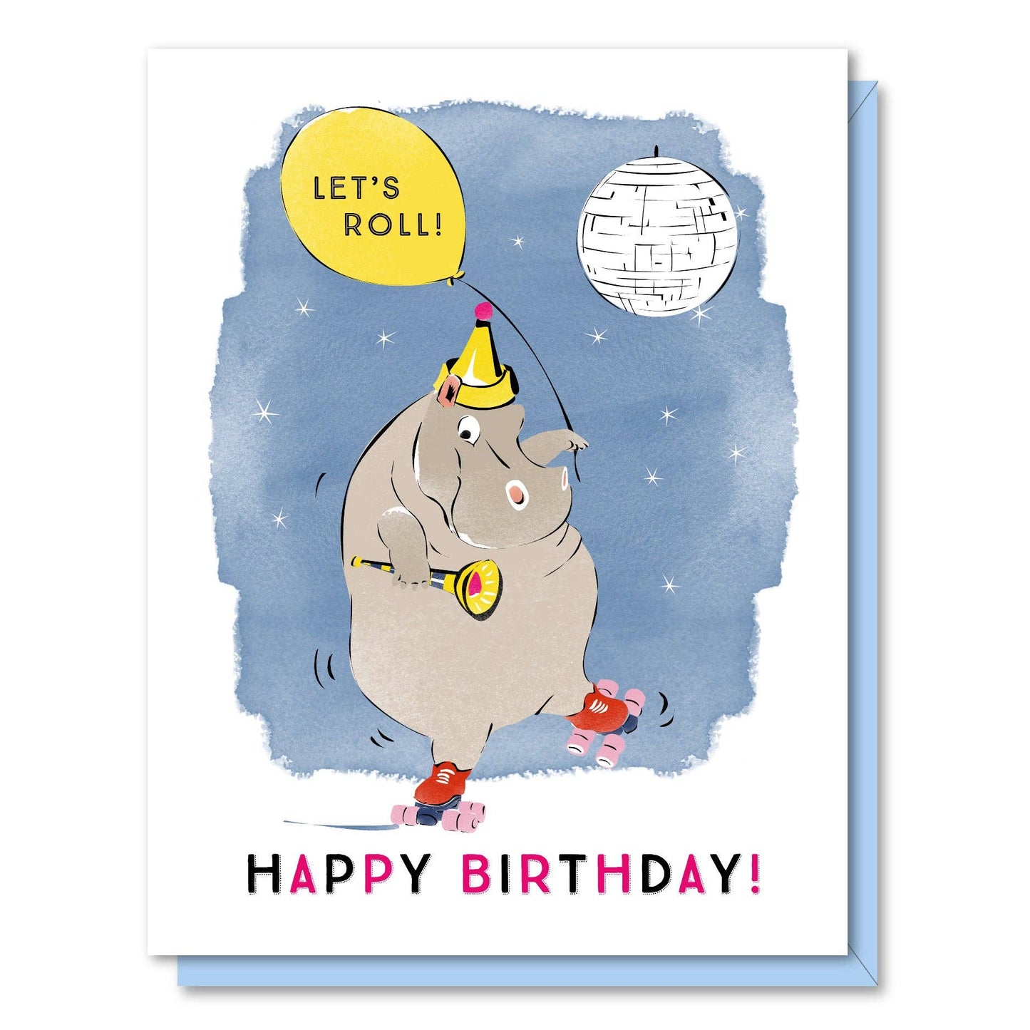 Disco Skate Hippo Birthday Card