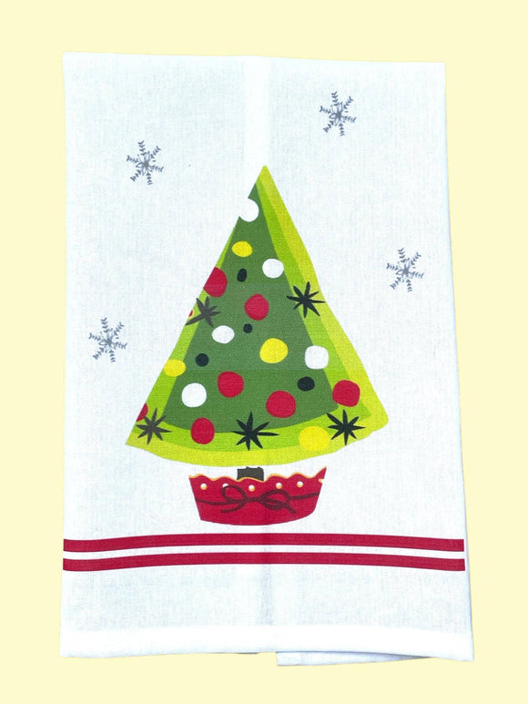 Storybook Christmas Tree Retro Tea Towel