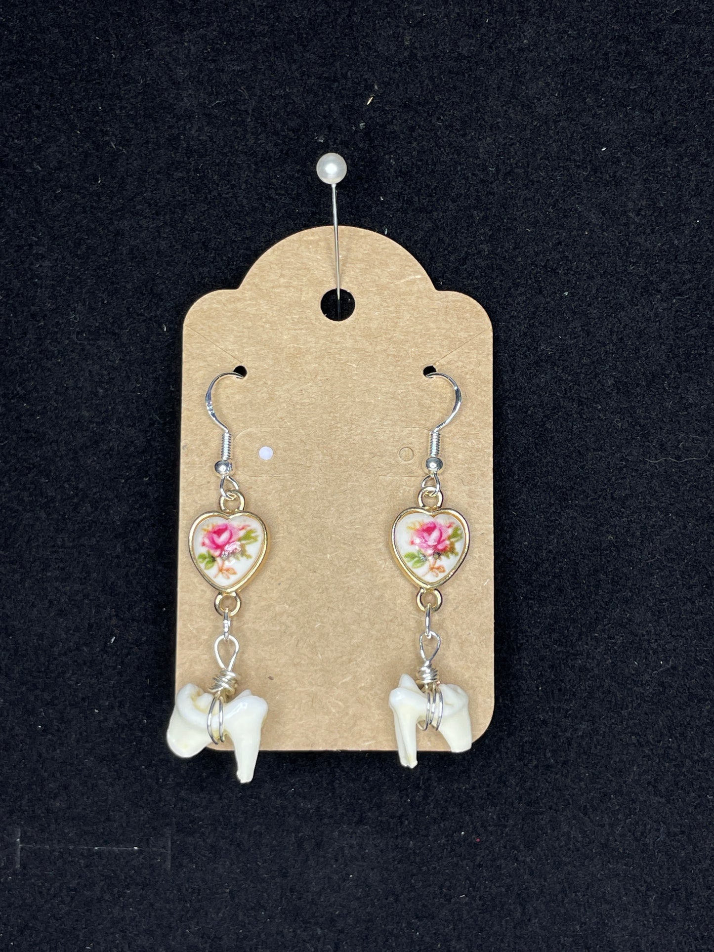 Raccoon Molars and Floral Hearts Earrings