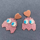 Pink Ghost Heart Earrings-2