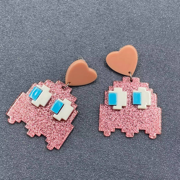 Pink Ghost Heart Earrings