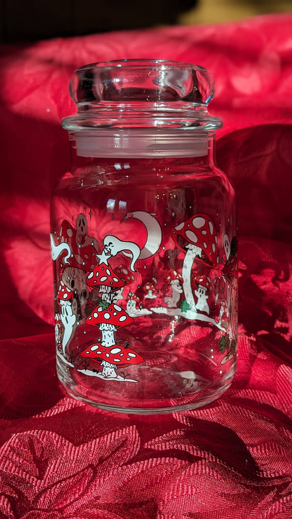 Ghost Mushrooms in the Snow Vintage Inspired Candy Jar