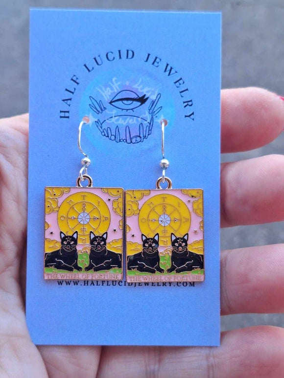 The Wheel of Fortune Tarot Kitty Earrings