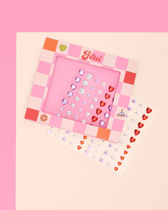 Purple and Red Heart and Star Face Gems