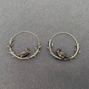 Bird on Branch Hoop Earrings-3
