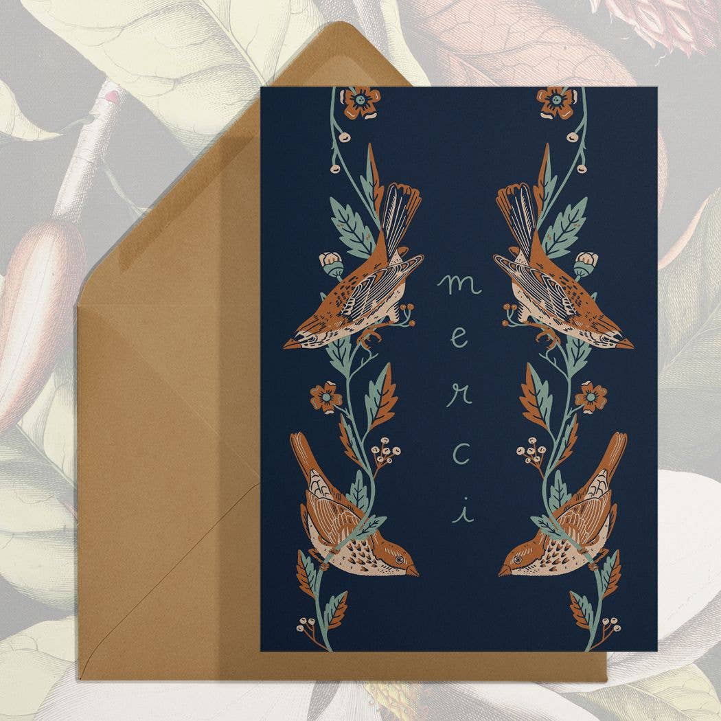 Merci (Finches) Thank You Card