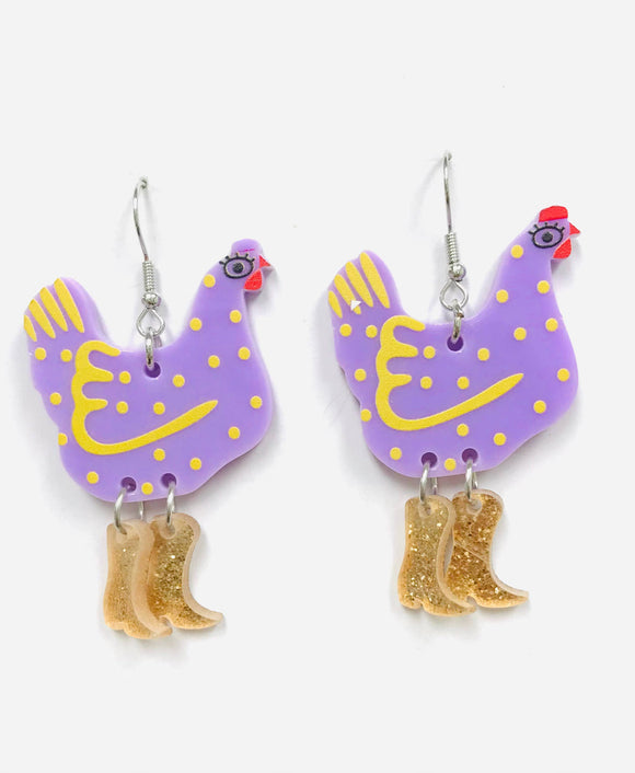 Lavender Booted Hen Earrings