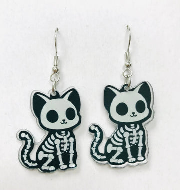 Cute Kitten Skeleton Earrings