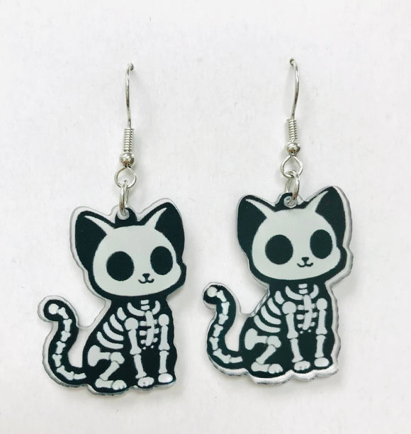 Cute Kitten Skeleton Earrings