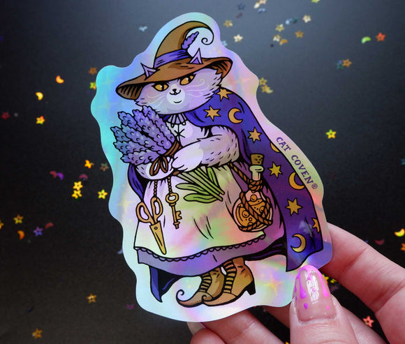 Lavender Cat Witch Sticker