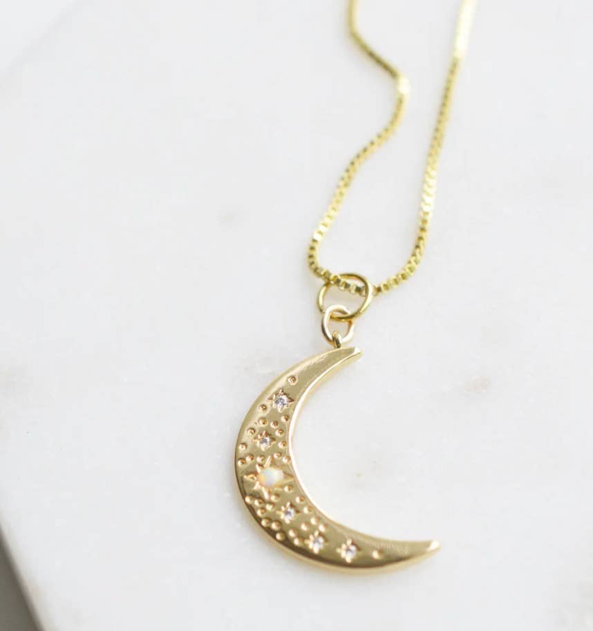 Opal Moon 14K Gold Plated Necklace