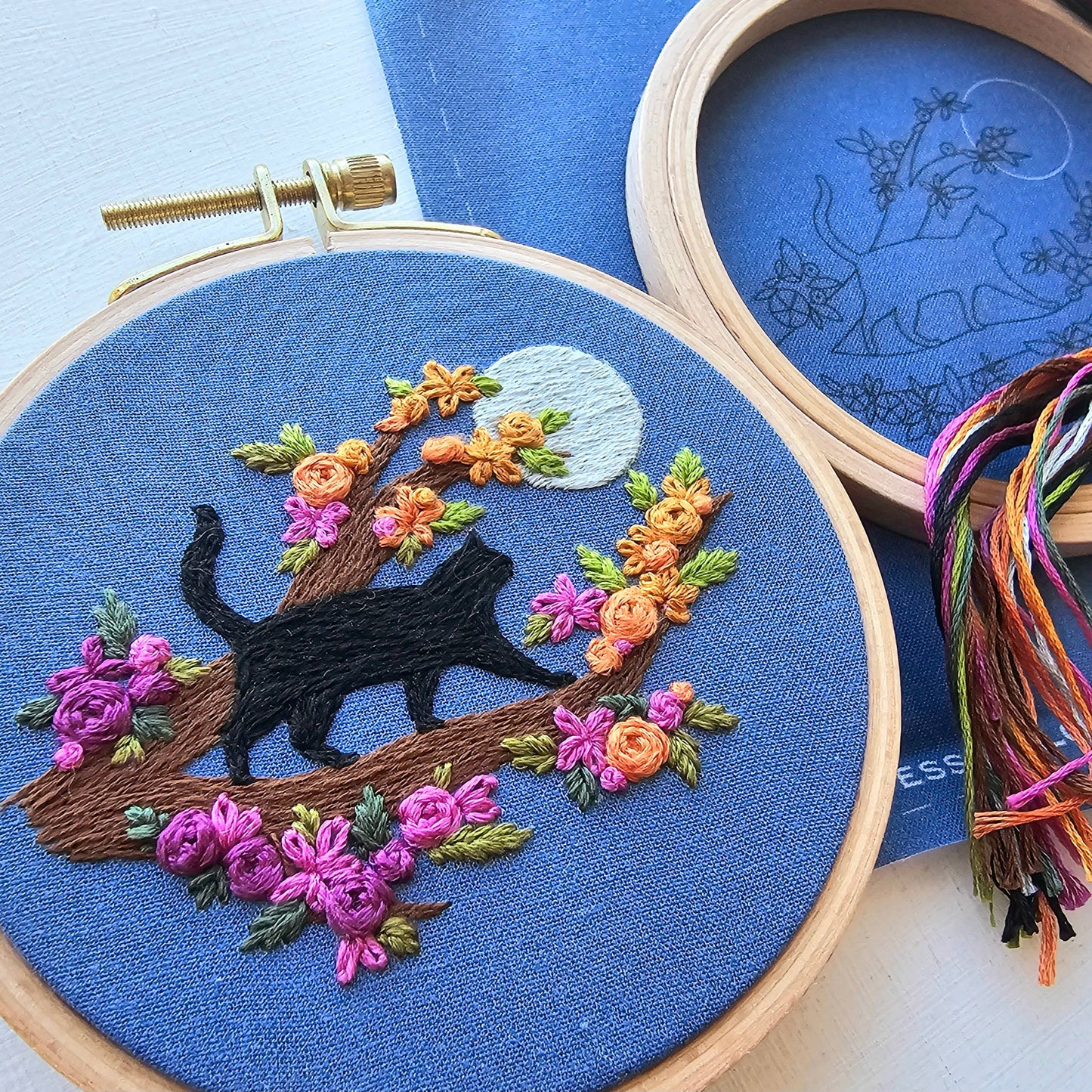 Black Cat & Full Moon Mini Embroidery Kit