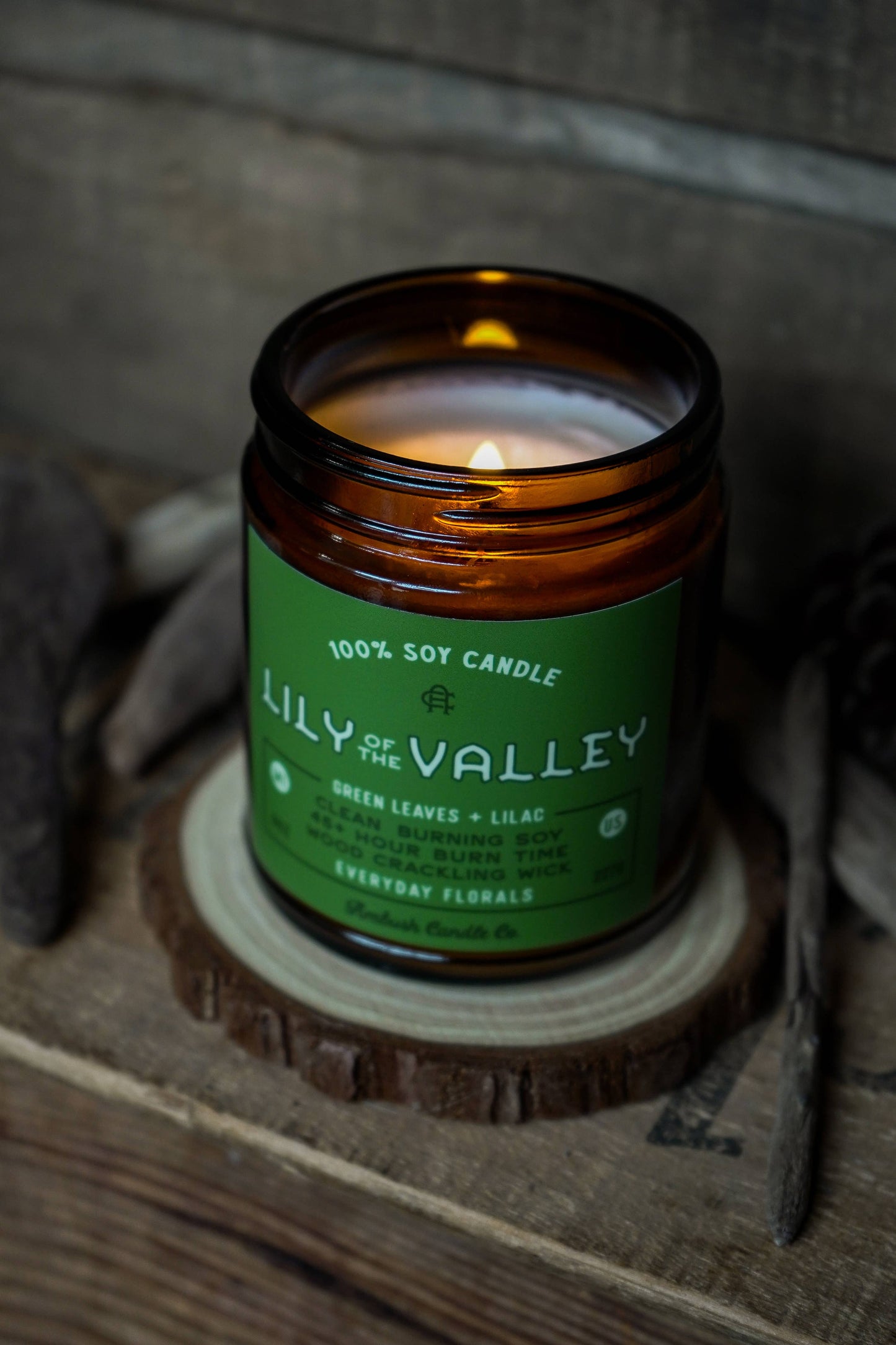 Lily Of The Valley | Green Leaves + Violet Candle