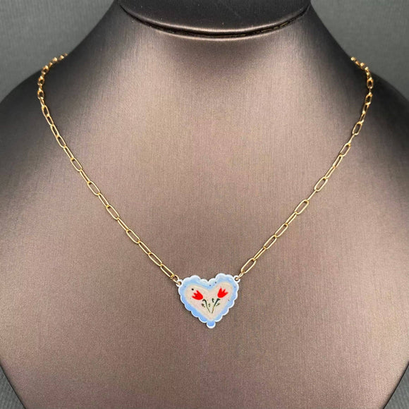Flower Heart Charm Necklace