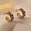 Camellia Flower Hoop Earrings-2