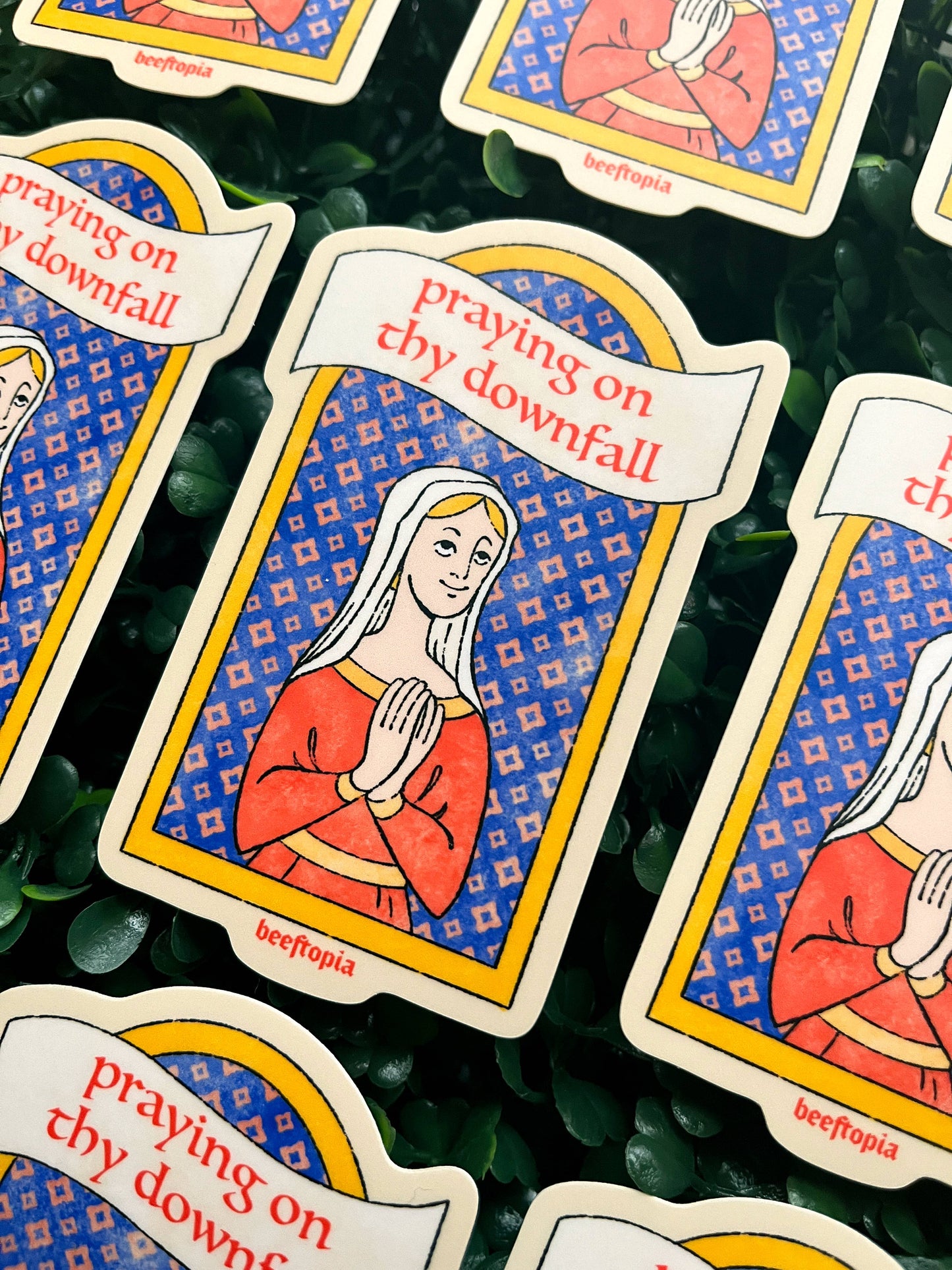 Praying on Thy Downfall Medieval Sticker