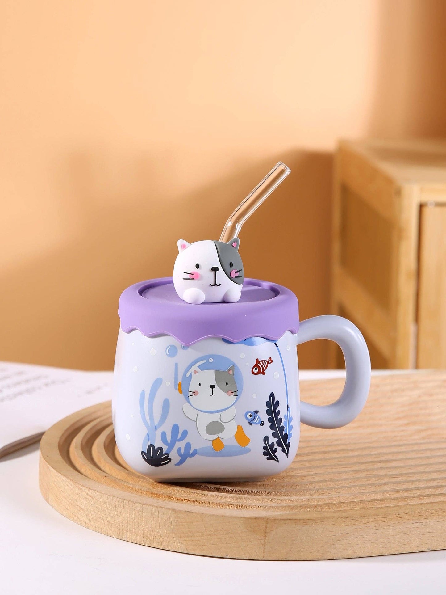 Diving Cat Lidded Mug