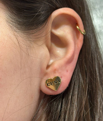 Cunt Heart Golden Enamel Stud Earrings - 0