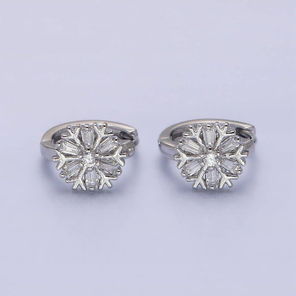 Snowflake Baguette Huggie Earrings