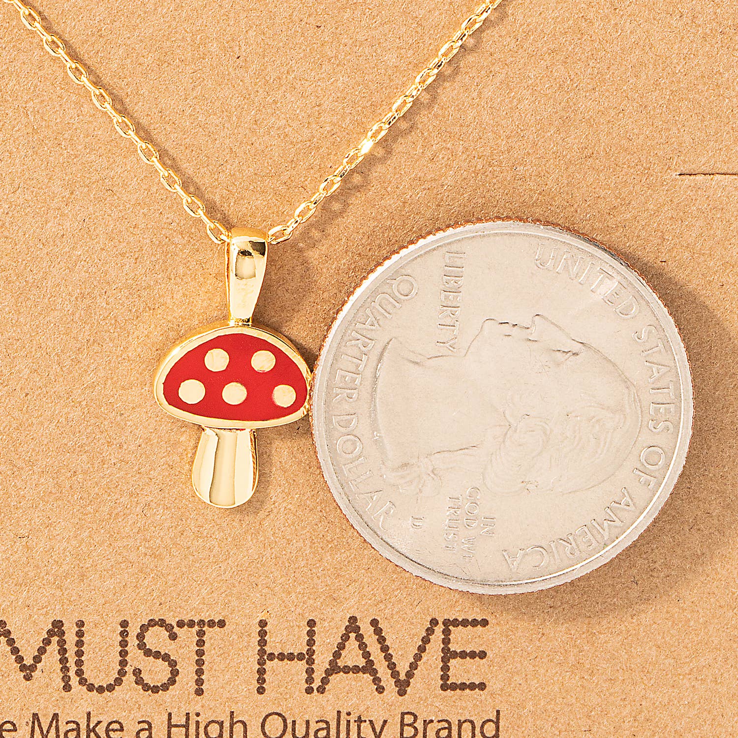 Mini Red Mushroom Pendant Dainty Necklace - 0