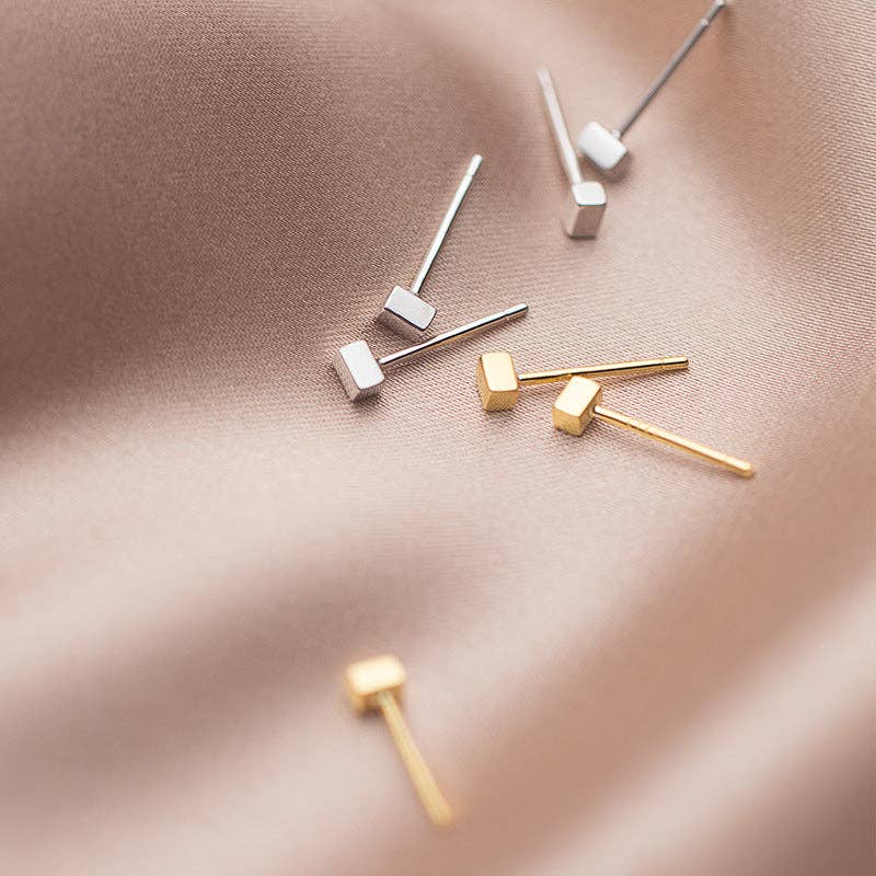 Tiny Cube Stud Earrings - 0