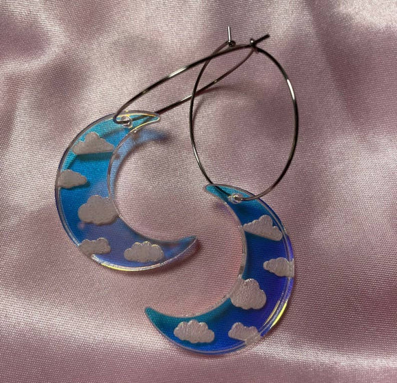 Iridescent Acrylic Cloudy Moon Hoops