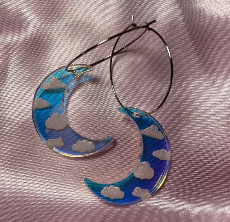 Iridescent Acrylic Cloudy Moon Hoops - 0