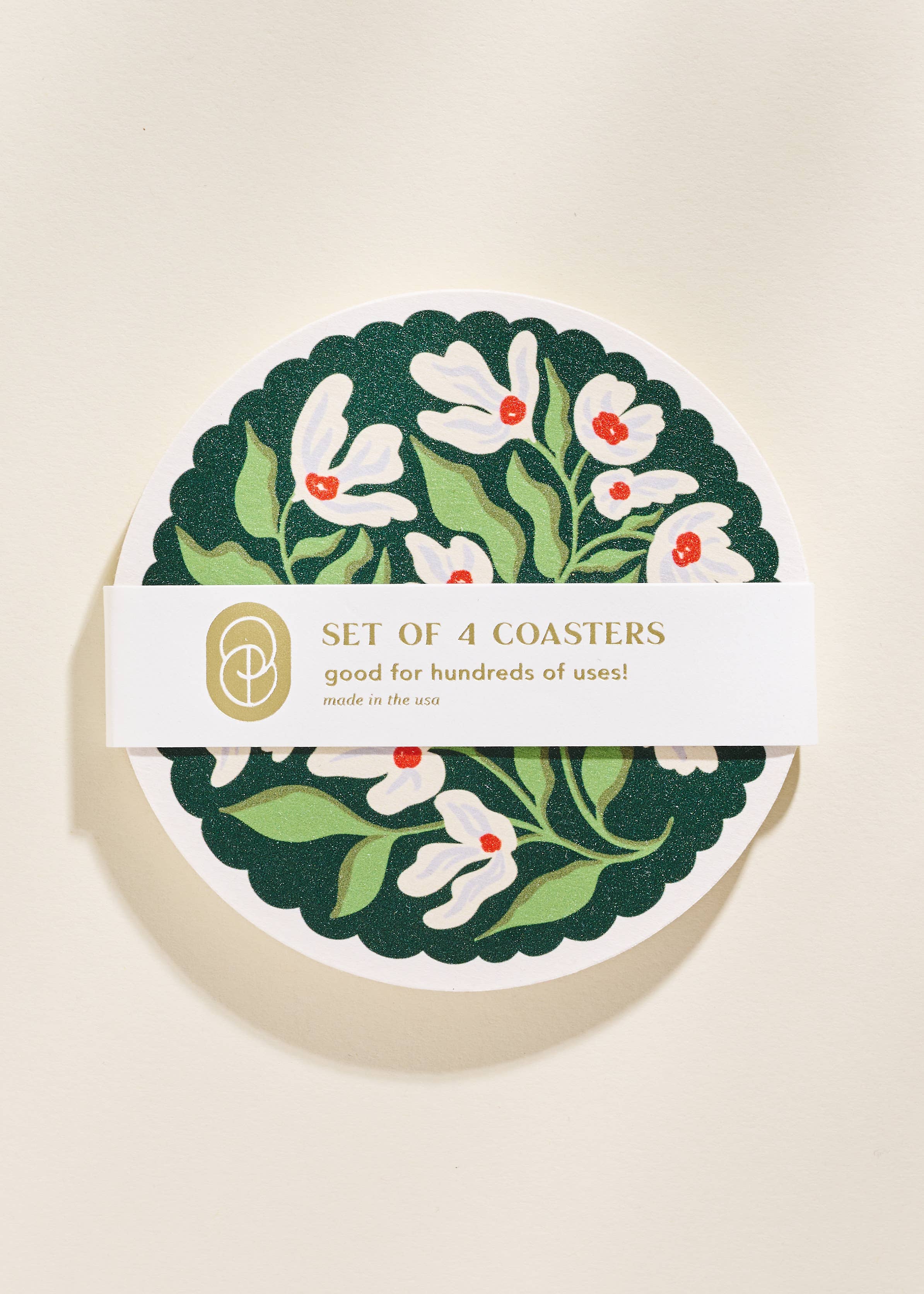 Green and Lavender Floral Coasters - Set of Four