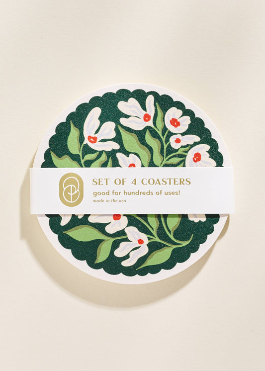 Green and Lavender Floral Coasters - Set of Four