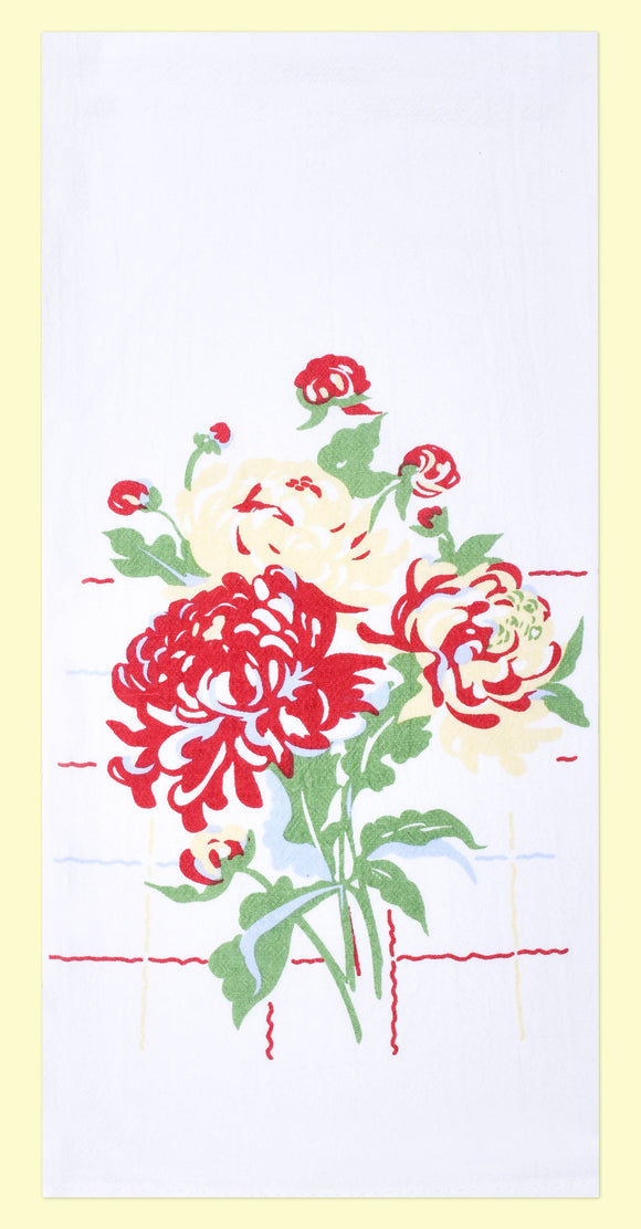 Peonies Retro Flour Sack Kitchen Tea Towel