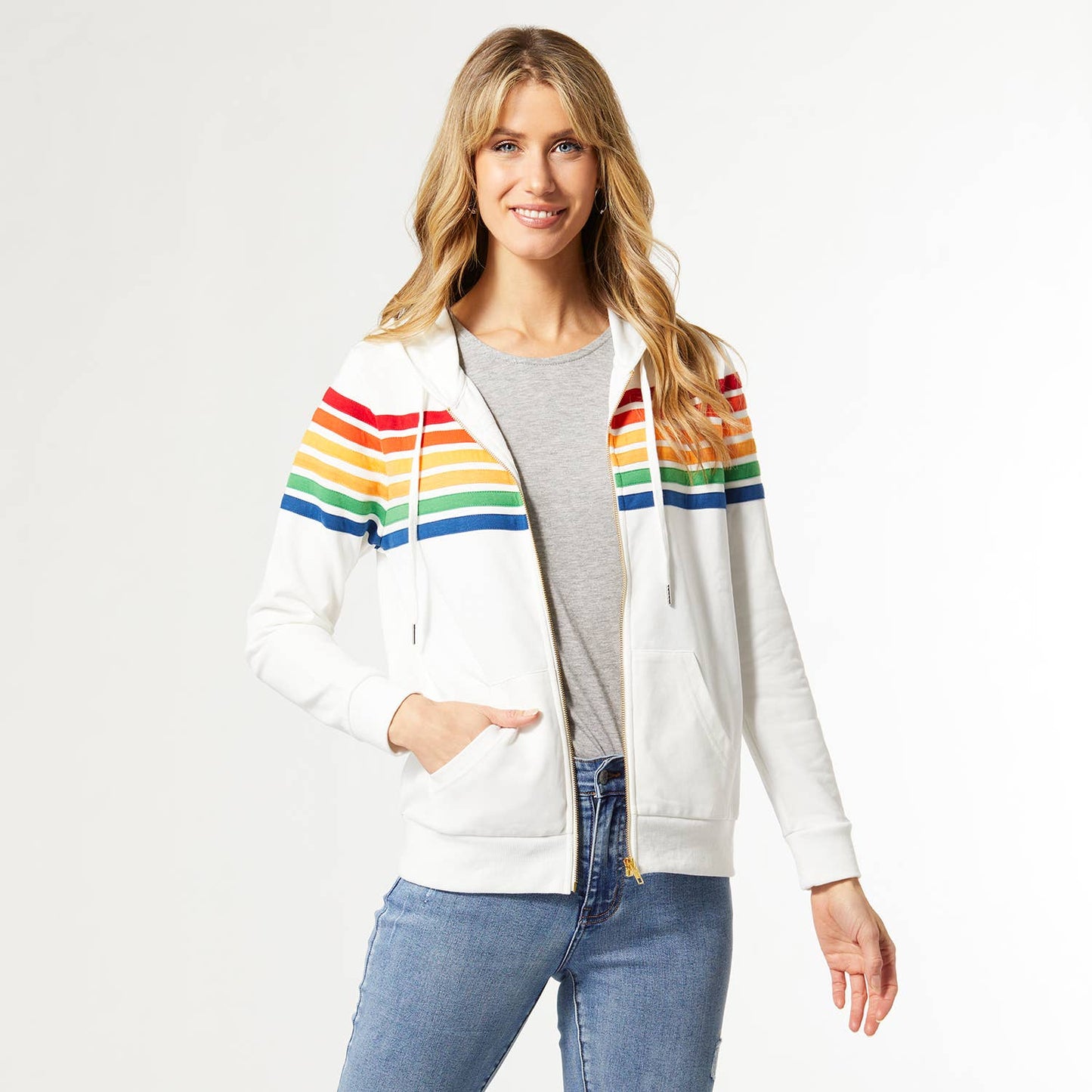 Rainbow Stripe Zip-Up Hooded Sweatshirt