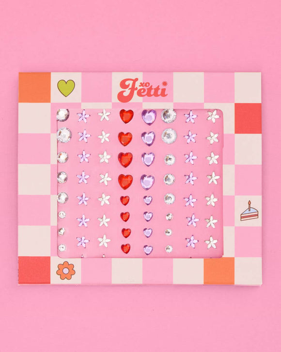 Purple and Red Heart and Star Face Gems