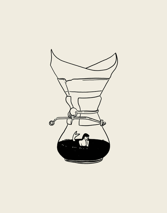 "Pour Over Coffee & Mermaid" Minimal Art Print