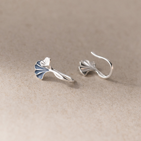 Dainty Blue Ginkgo Leaf Hook Earrings