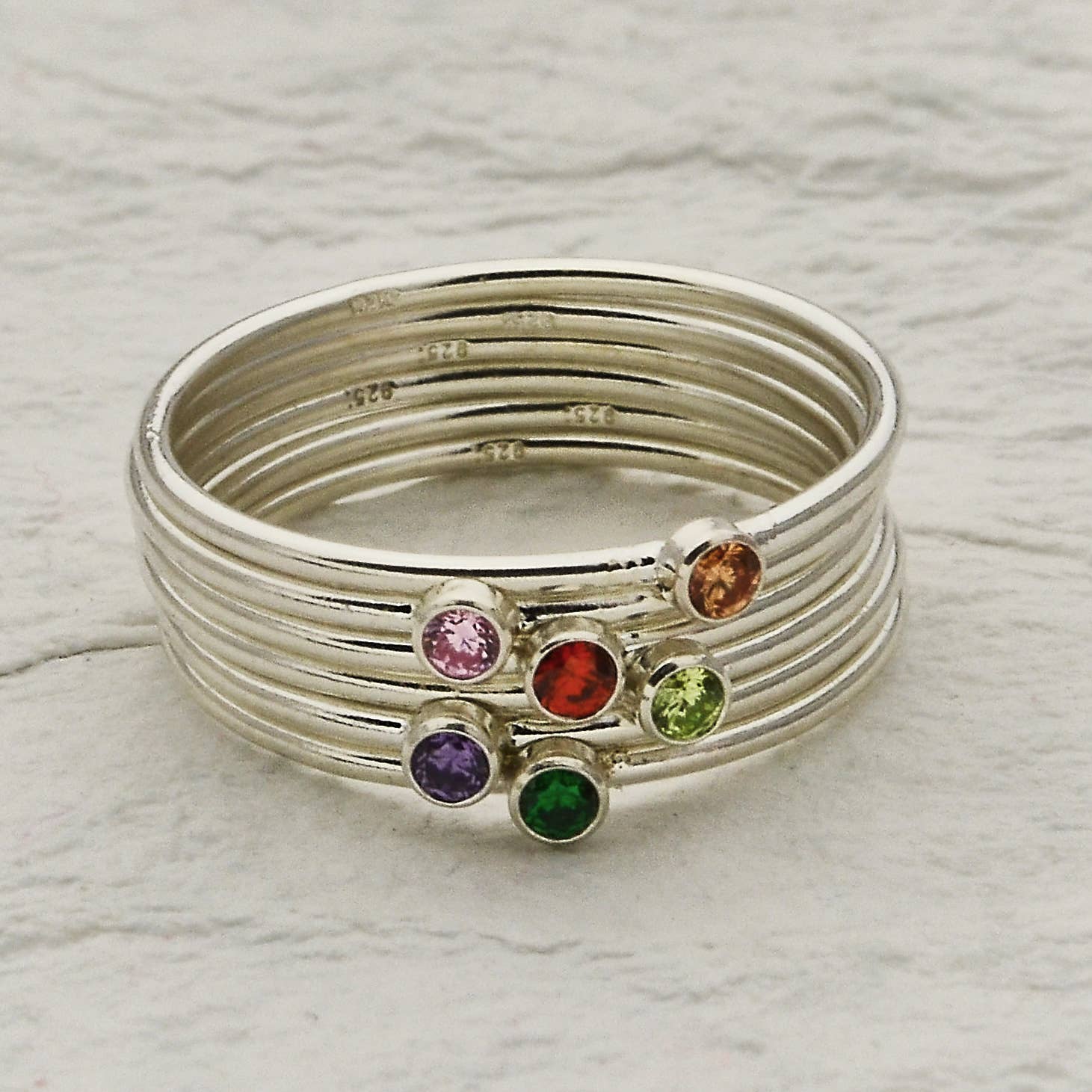 Birthstone Sterling Silver Rings
