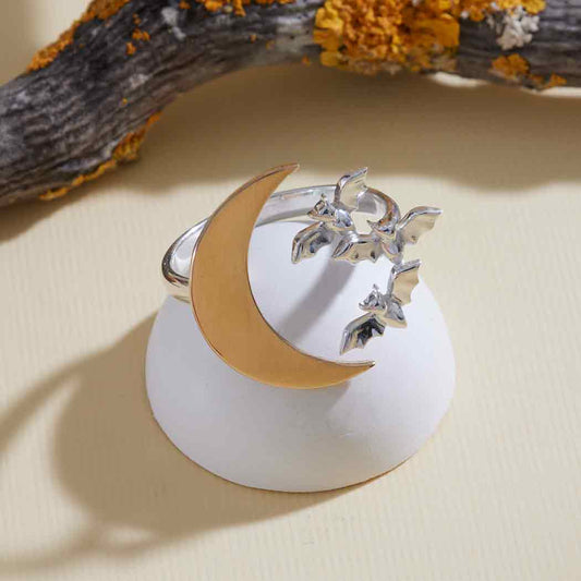 Bat and Moon Adjustable Ring