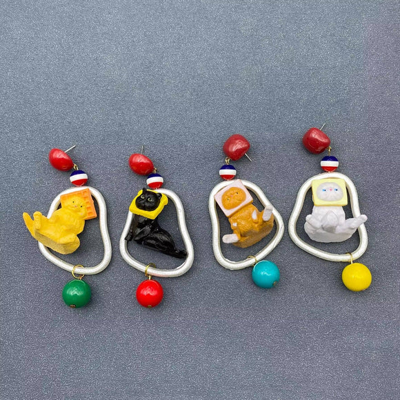 Asymmetric Resin Cat Earrings